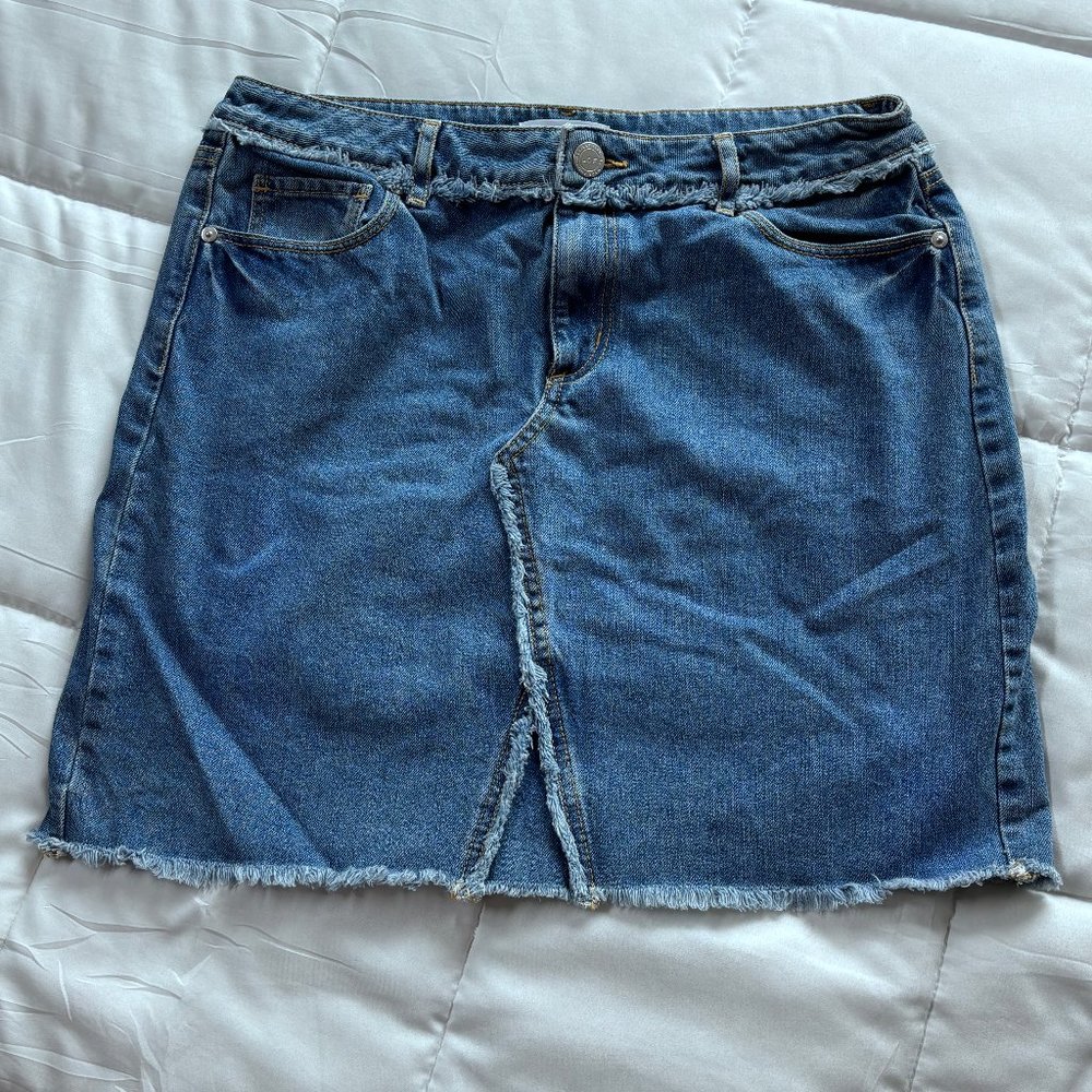 LOFT Denim Frayed Mini Skirt 8